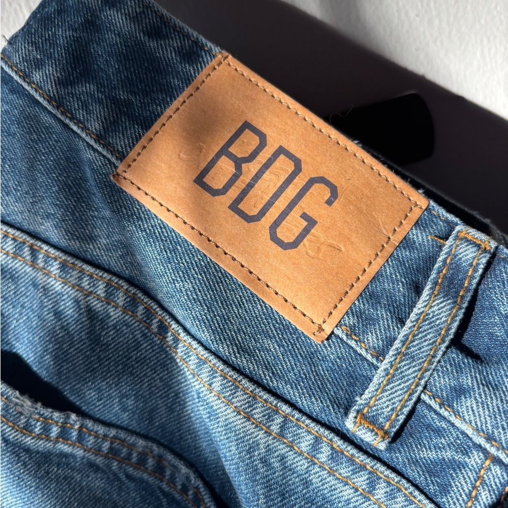 BDG Blue Denim Jeans with Contrast Stitching and Leather Patch